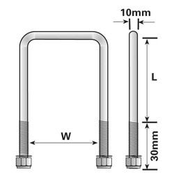 U Bolt, M10,   40x80 + 30mm.