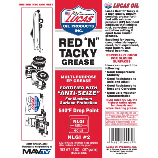 Lucas Red "N" Tacky Grease Cartridge